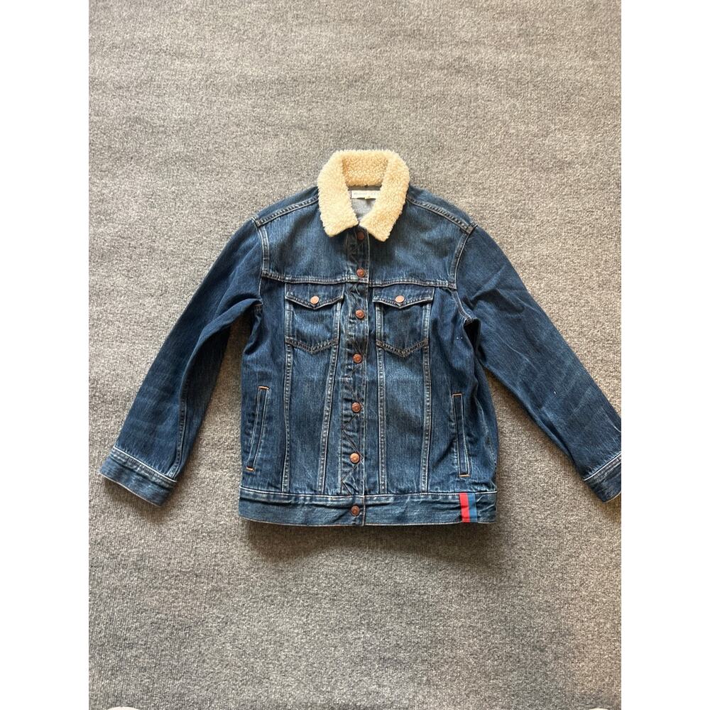 Madewell x Kule Sherpa Lined Collar Blue Kule Indigo Oversized Denim Jacket XS - Picture 2 of 9